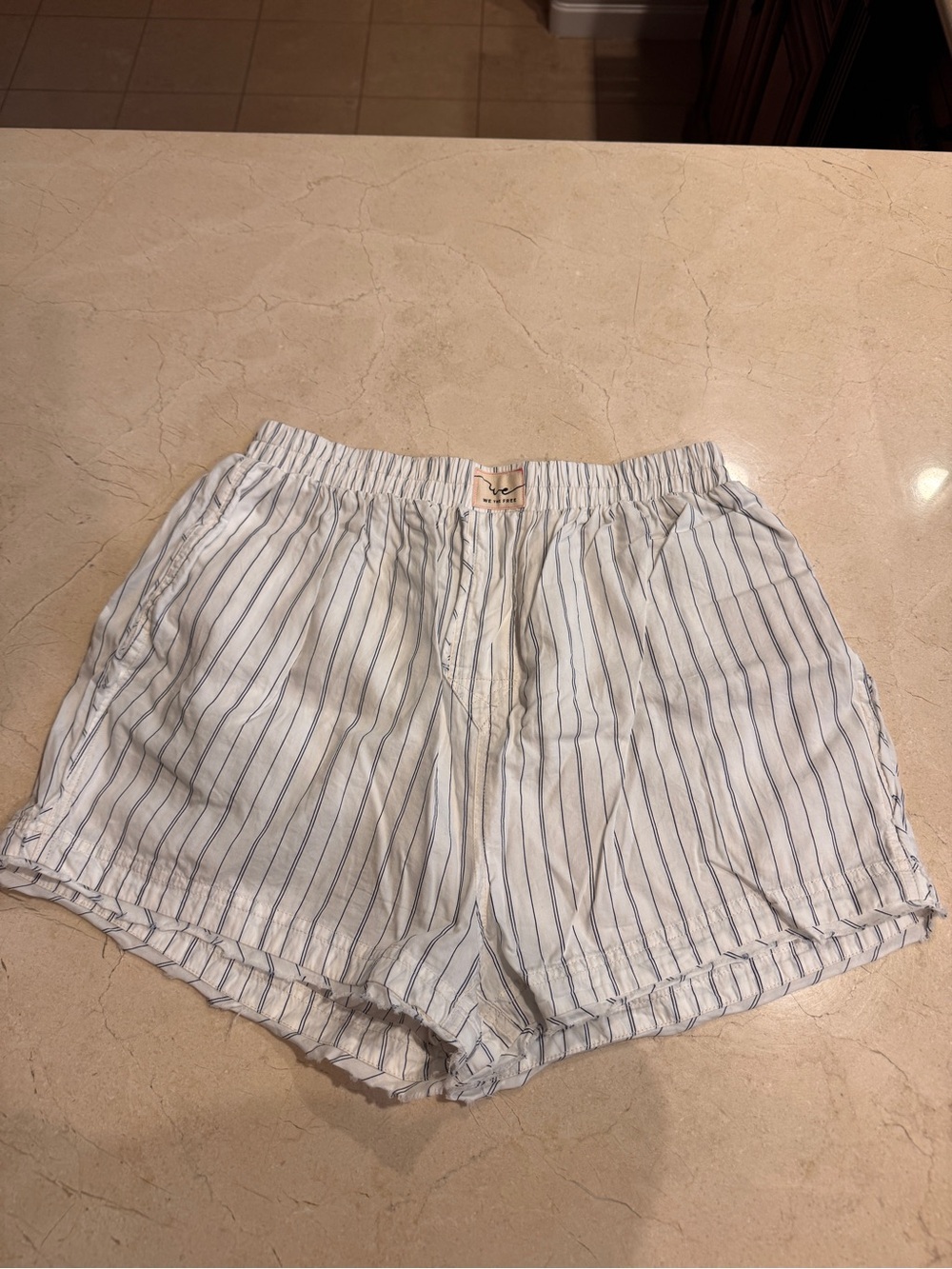 We The Free White and Light Blue Striped High Waist Shorts